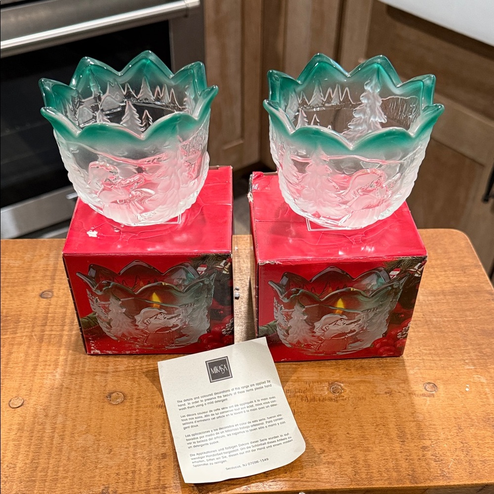 Mikasa Christmas Story Spruce Frosted Green Candle Holders- 2